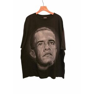 Vintage Barack Obama T-Shirt Changes Obama Portrait Black Cotton Mens 2XL